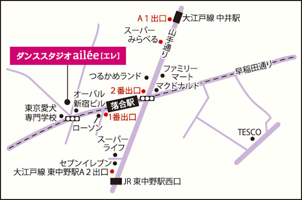 新宿のレンタルダンススタジオ「ailee（エレ）」のアクセス図
